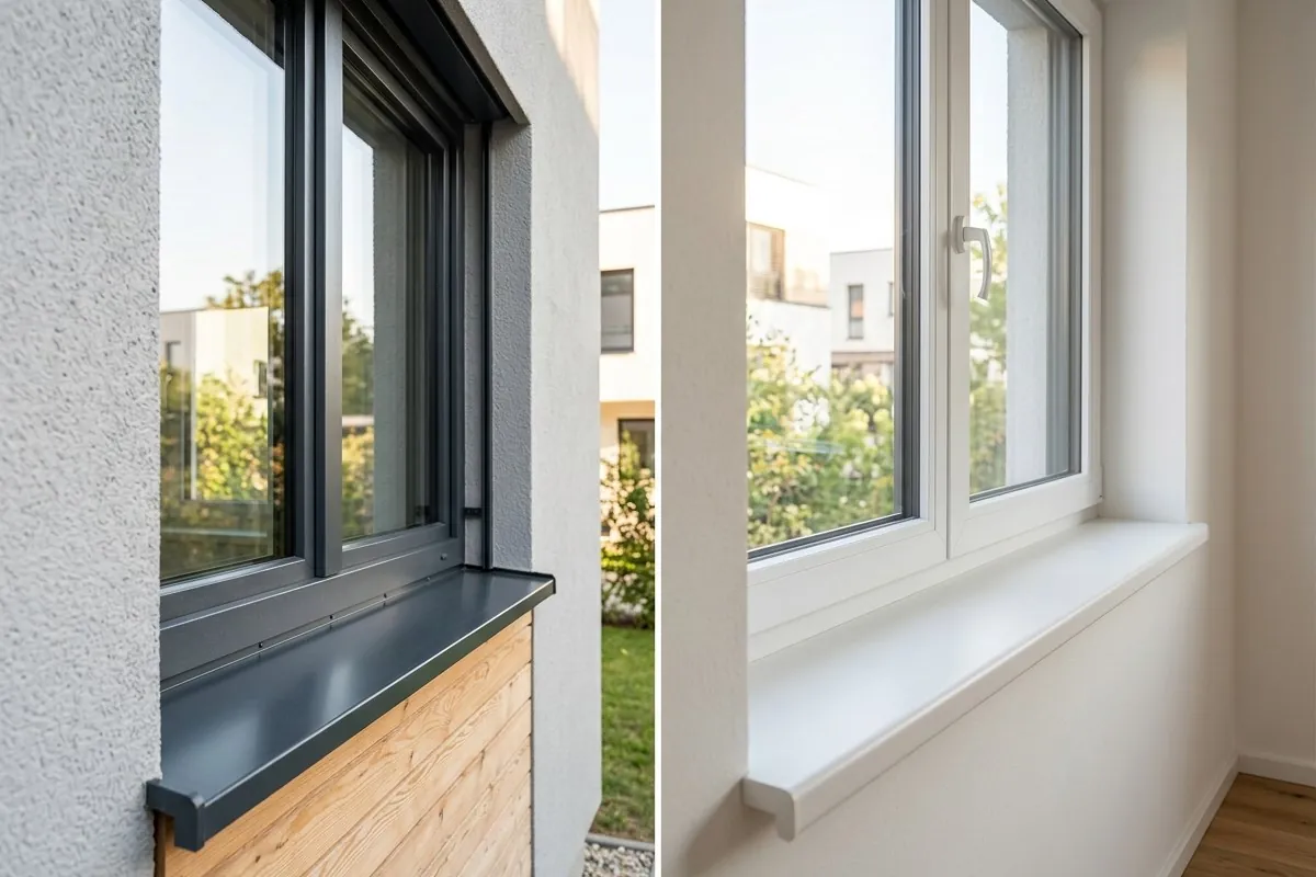 Glaf exterior din aluminiu antracit și glaf interior alb
