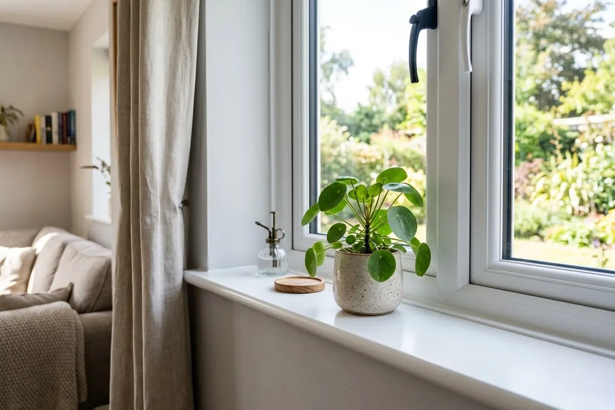 Glaf interior din PVC laminat alb montat sub geam